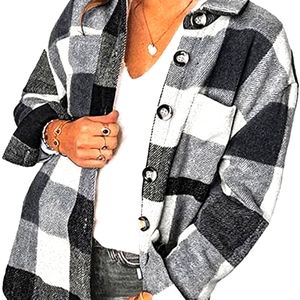 PRETTYGARDEN Women's Plaid Shirts Long Sleeve Lapel Button Down Cardigan